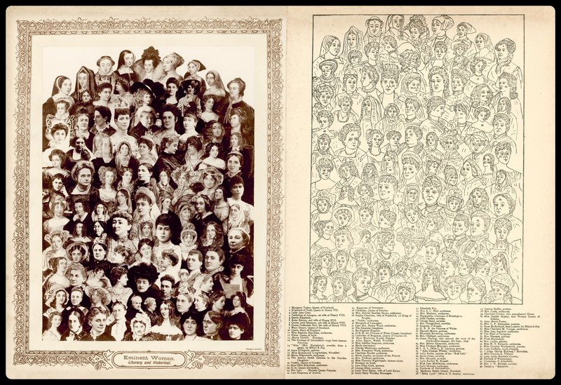 Portrétní montáž, kolem roku 1910: Významné ženy, literární a historické (litografie) od English School