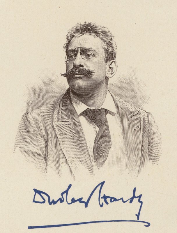 Portrét Dudleyho Hardyho, karikaturisty (barevná litografie) od English School
