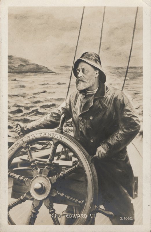 Portrét krále Edwarda VII u kormidla HMS Britannia (litho) od English School