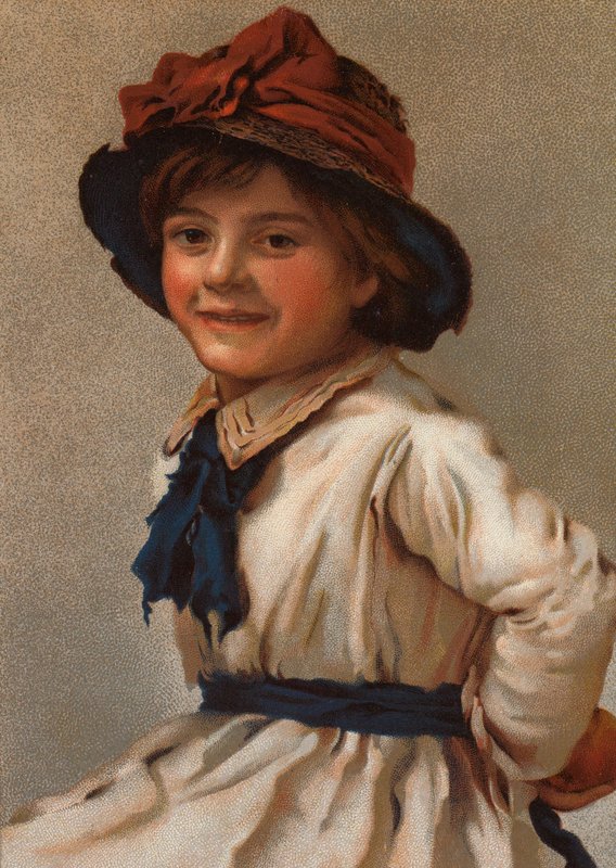 Portrét mladé dívky v klobouku (chromolitho) od English School