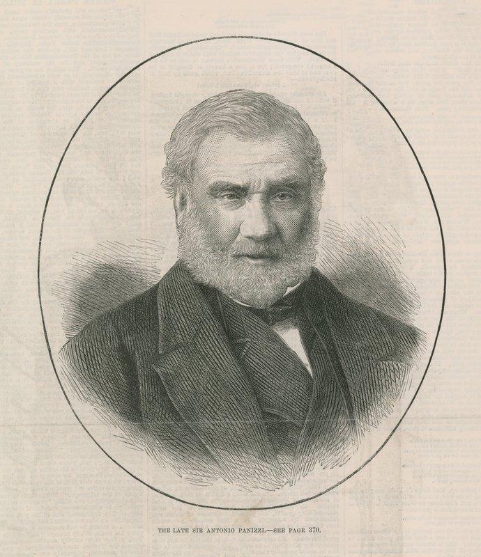 Portrét zesnulého sira Antonia Panizziho od English School