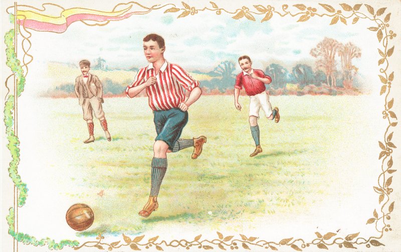 Pohlednice s muži hrají fotbal od English School