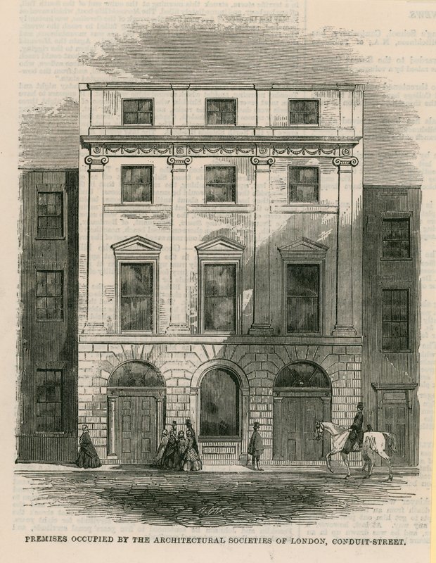 Prostory obsazené Architectural Societies of London, Conduit Street, Londýn od English School