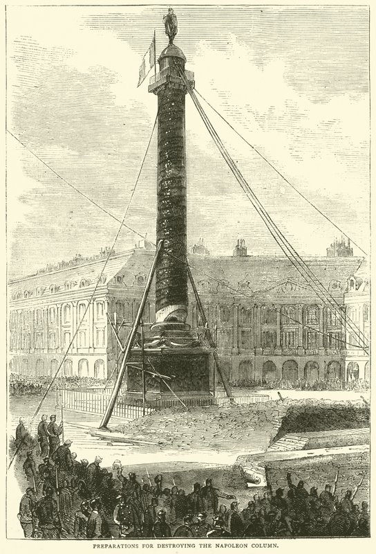 Přípravy na zničení Napoleonova sloupu, duben 1871 od English School