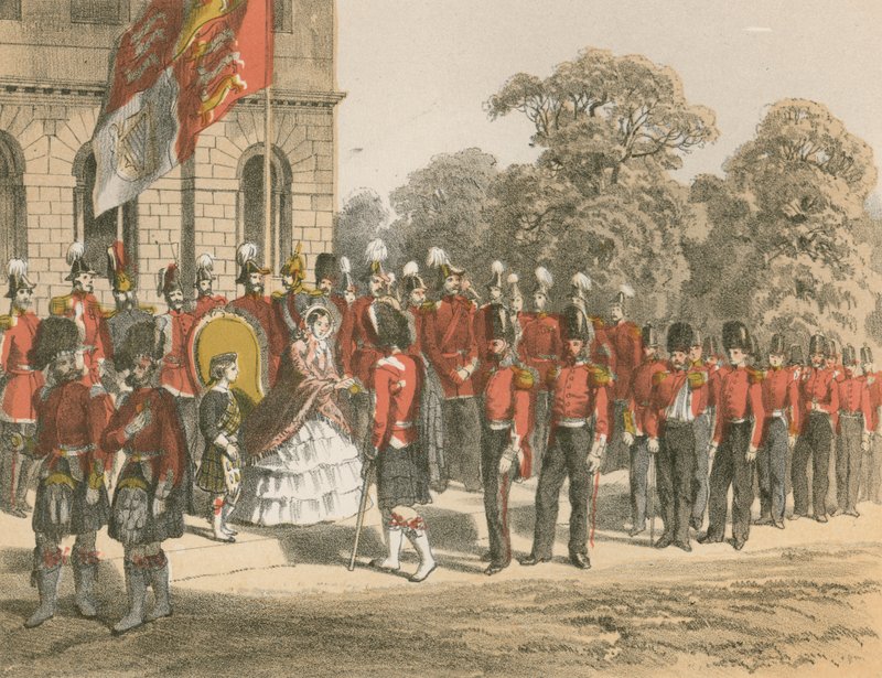 Předání krymských medailí Jejím Veličenstvom, Horse Guards, Londýn od English School