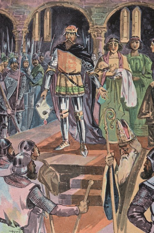 Představení prince velšským náčelníkům (barevná litografie) od English School