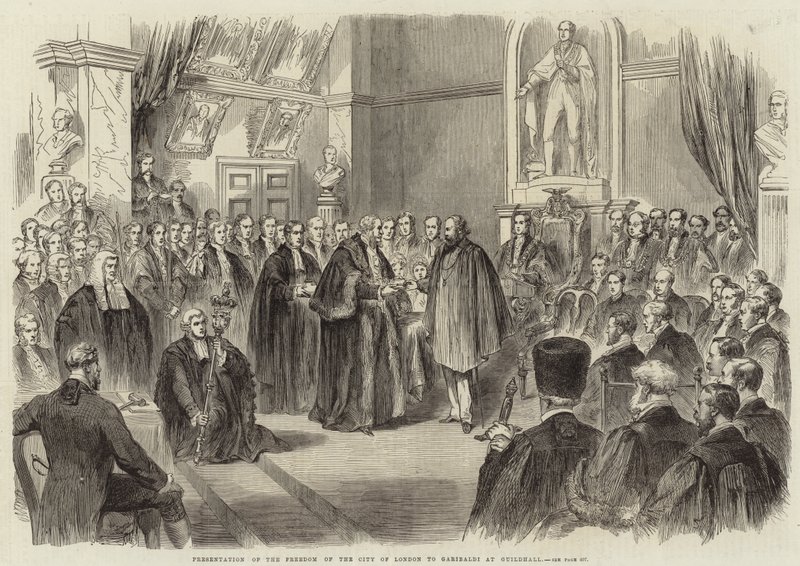 Prezentace svobody City of London Garibaldimu v Guildhall od English School