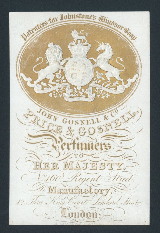 Price a Gosnell, Parfumers to Her Majesty, vizitka od English School