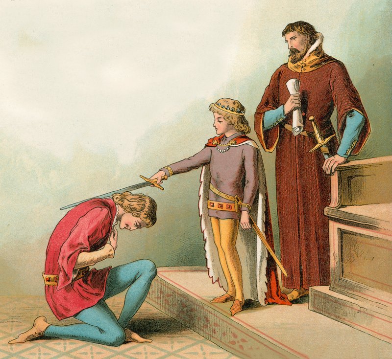 Princ Edward (později známý jako Černý princ) vytvářející rytířské řády ve věku šesti let od English School