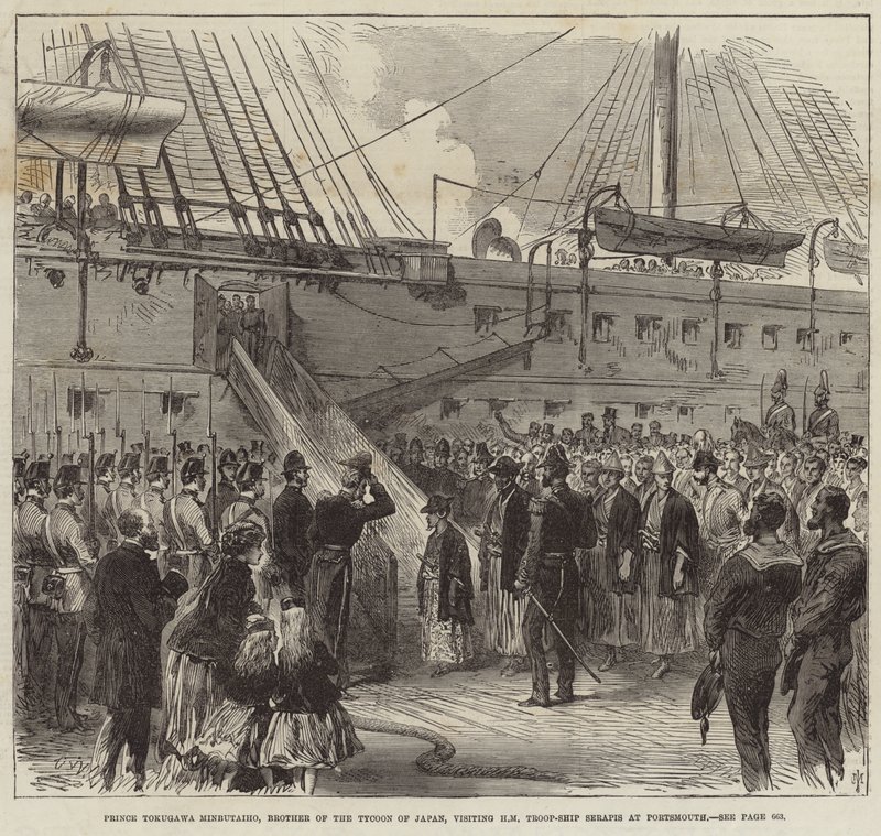 Princ Tokugawa Minbutaiho na návštěvě u Serapis v Portsmouthu od English School