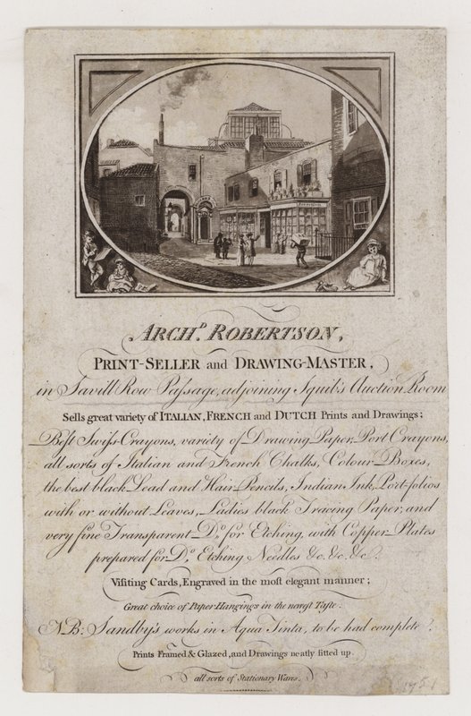 Printseller a Drawing Master, Archibald Robertson, obchodní karta od English School