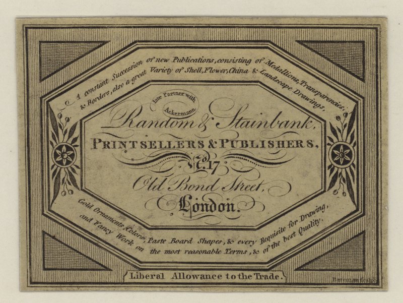 Printsellers and Publishers, Random & Stainbank, obchodní karta od English School