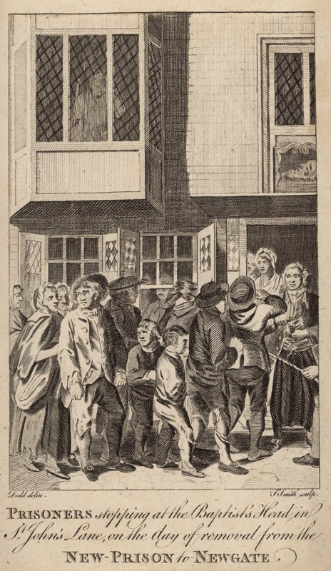 Vězni se zastavují u Baptists Head v St Johns Lane od English School
