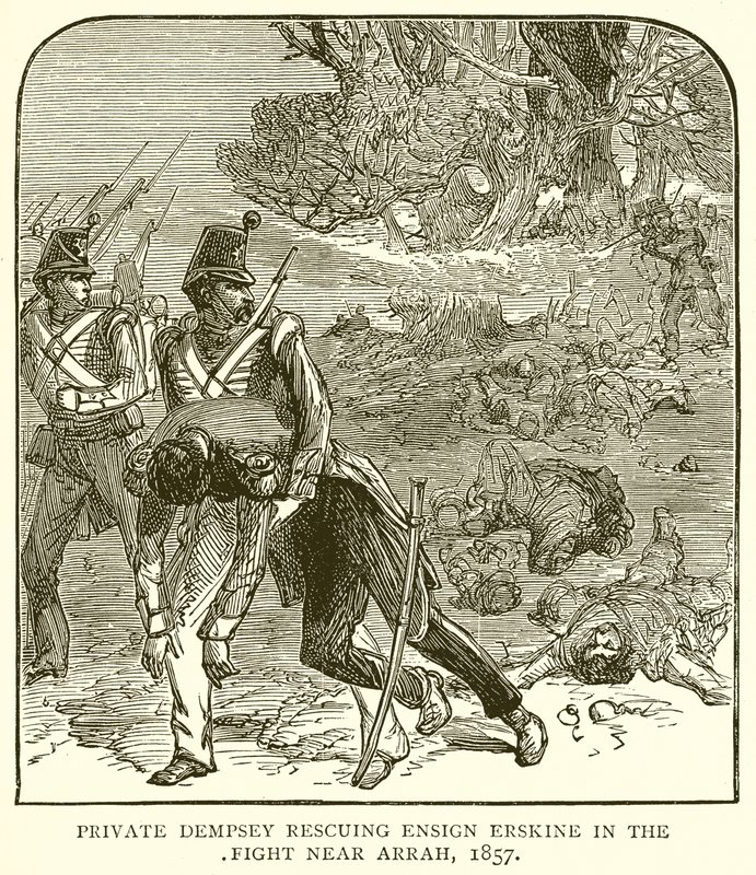 Vojín Dempsey zachraňující praporčíka Erskina v boji u Arrah, 1857 od English School