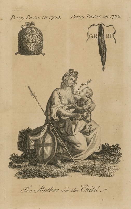 Privy peněženka v roce 1753 vedle privy peněženky v roce 1773 od English School