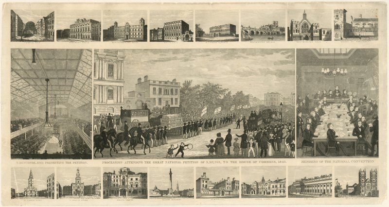 Průvod se účastní Velké národní petice 3 317 702 do Dolní sněmovny, 1842 od English School