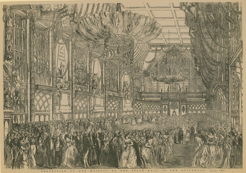 Průvod Jejího Veličenstva na státní ples v Guildhall, Londýn, červenec 1851 od English School