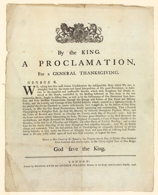 Provolání k obecnému díkůvzdání, 1798 od English School