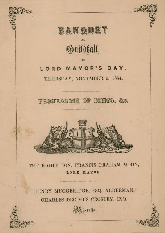Program pro banket v Guildhall, Londýn, dne 9. listopadu 1854 od English School