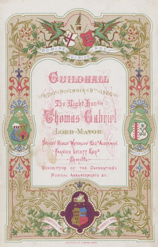 Program pro banket v Guildhall, Londýn, dne 9. listopadu 1866 od English School