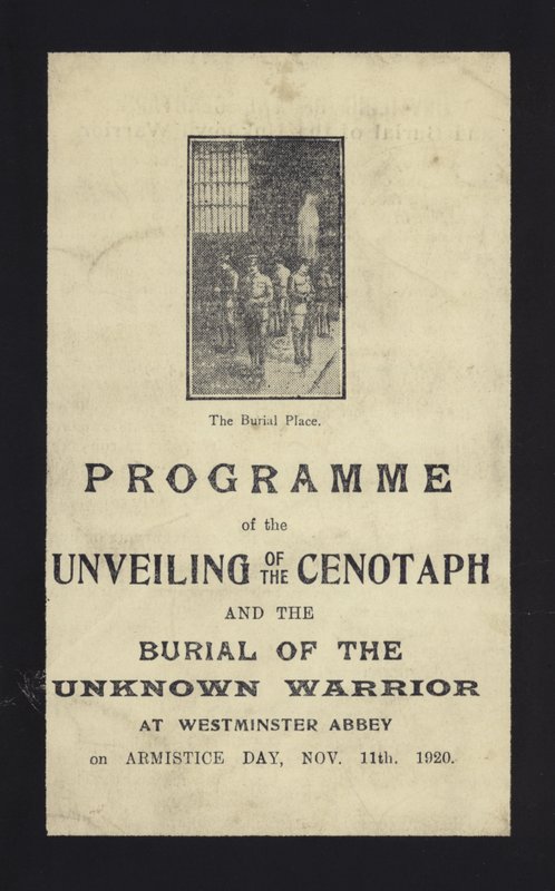 Program odhalení Kenotafu a pohřbu Neznámého válečníka, Westminster Abbey, Londýn, 11. listopadu 1920 od English School