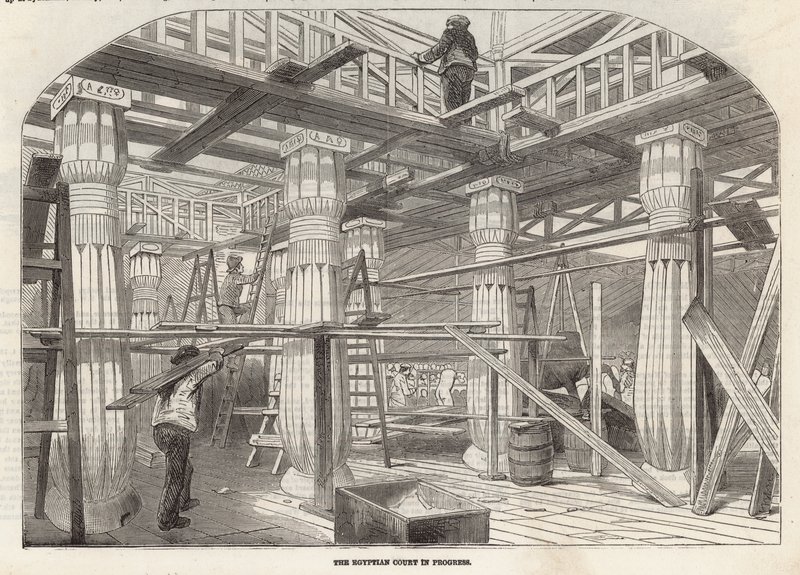 Progress of the Crystal Palace: Egyptian Court in progress od English School