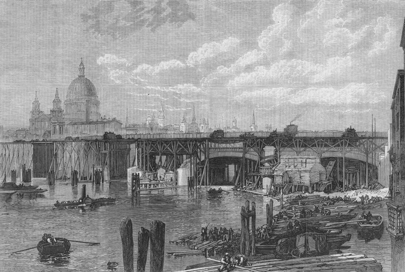 Průběh výstavby nového mostu Blackfriars od English School