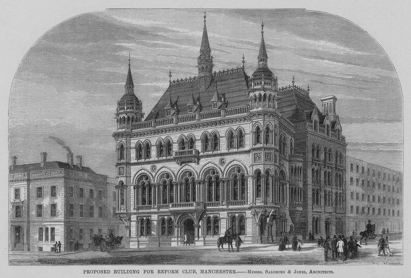Navrhovaná budova pro Reform Club, Manchester (rytina) od English School