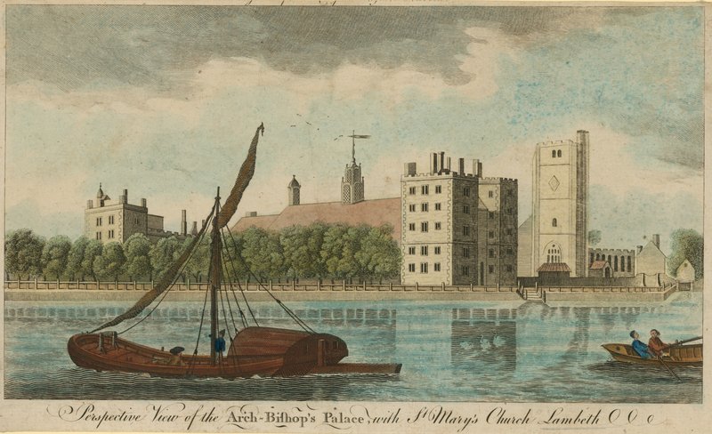 Perspektivní pohled na Arcibiskupský palác s kostelem Panny Marie, Lambeth od English School