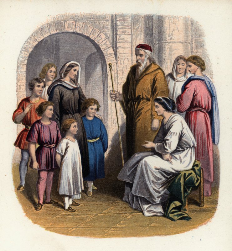 Prudence katechizuje Christianiny děti, ilustrace z The Pilgrim