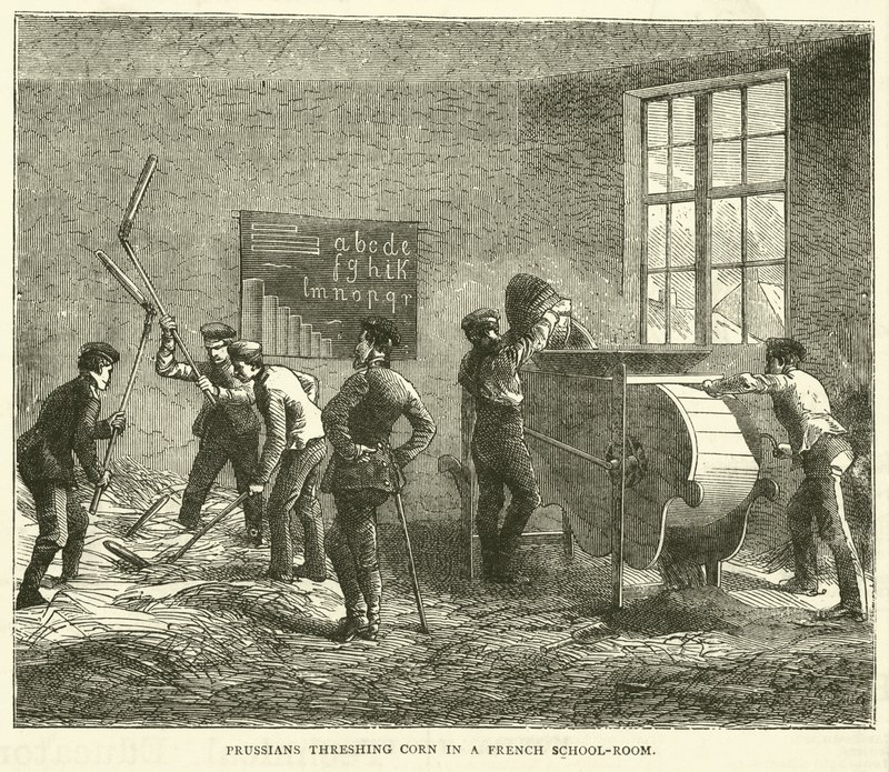 Prusové mlátili obilí ve francouzské učebně, září 1870 od English School