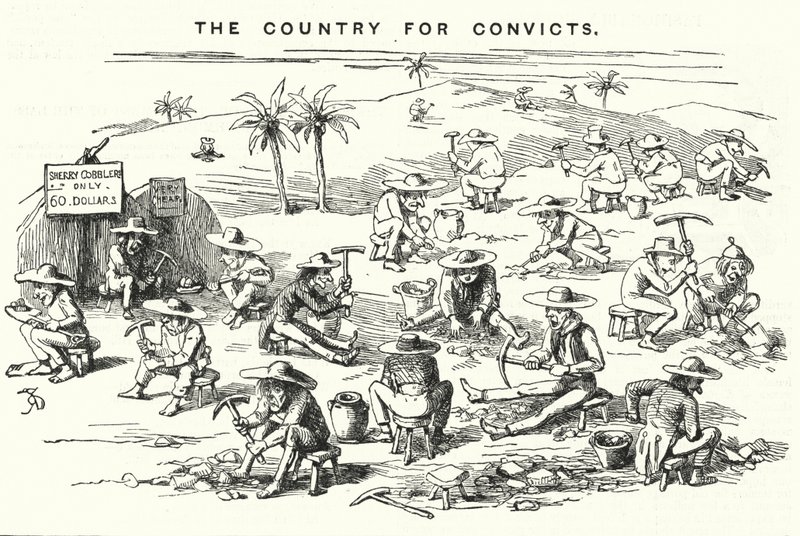 Punch cartoon: California, The Country for Convicts (rytina) od English School