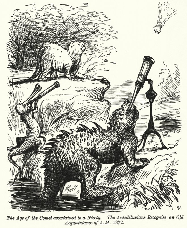 Punch cartoon: Dinosauři sledující kometu (rytina) od English School