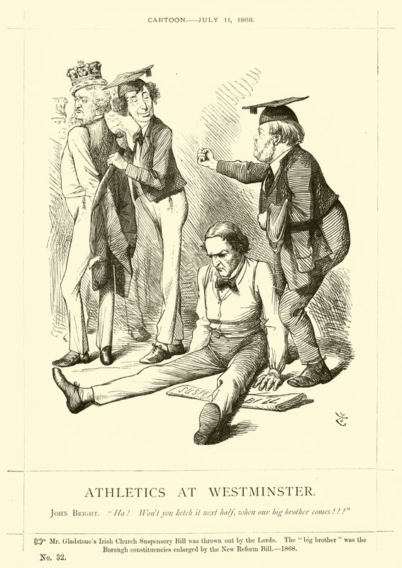 Úderná karikatura týkající se John Bright: Athletics At Westminster od English School