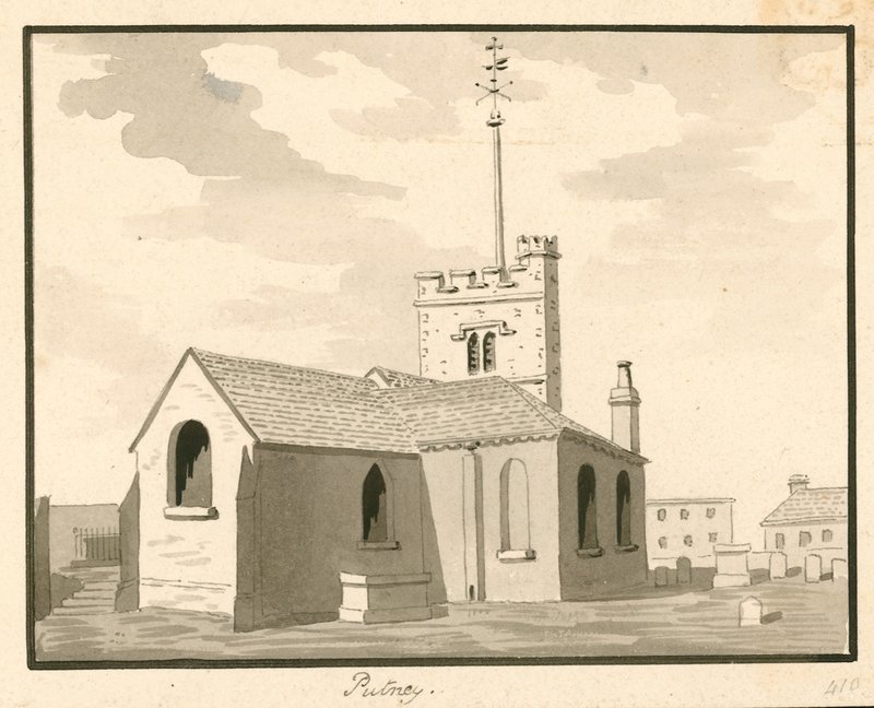 Putney Church, Londýn (wc na papíře) od English School