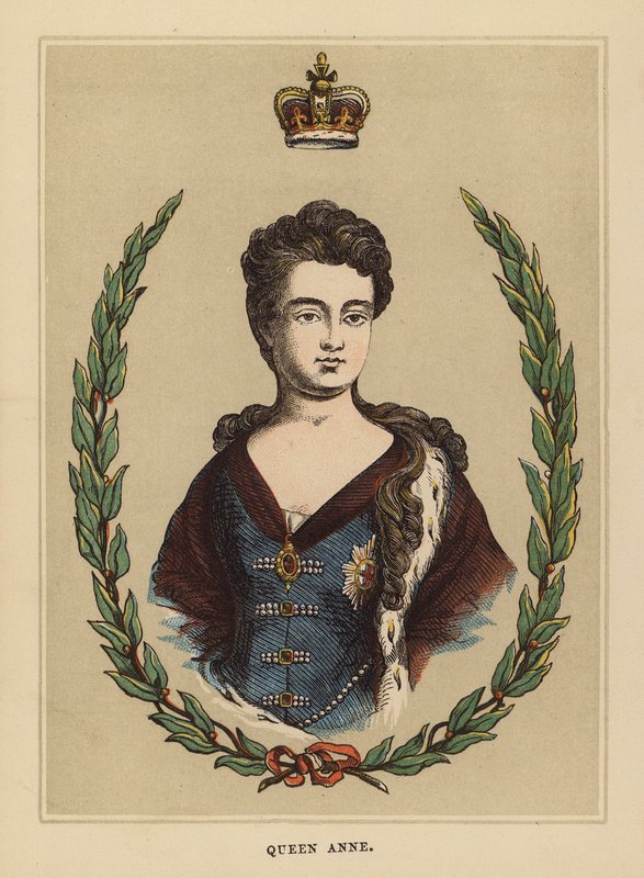 Královna Anna (kolorovaná rytina) od English School