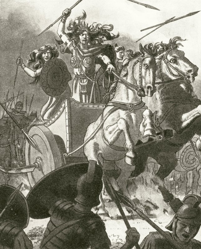 Královna Boadicea ve svém voze (litho) od English School