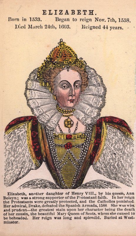 Queen Elizabeth I (barevná rytina) od English School