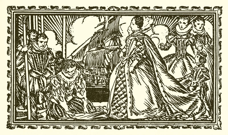 Královna Alžběta I. a Sir Walter Raleigh od English School