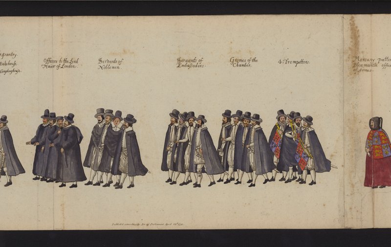 Pohřební průvod královny Alžběty I. (barevná rytina) od English School