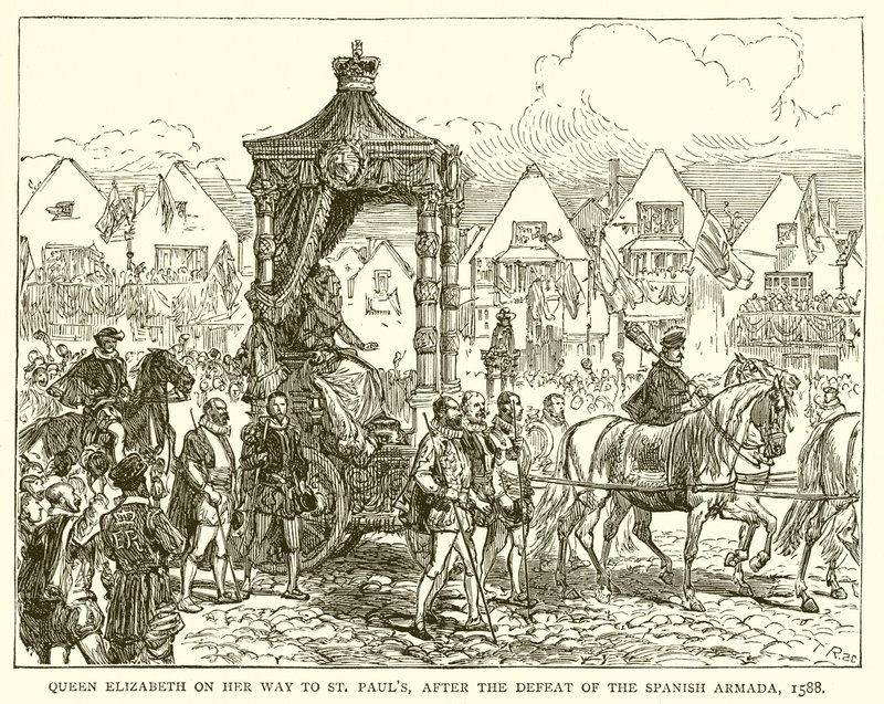 Královna Alžběta na cestě do St. Pauls, po porážce španělské armády, 1588 od English School