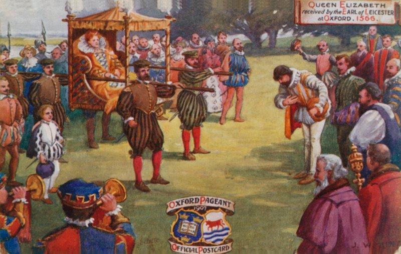 Královna Alžběta přijatá hrabětem z Leicesteru v Oxfordu, 1566 od English School