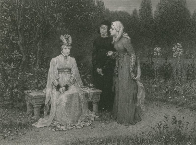 Královna Isabella a její dámy, král Richard II od English School