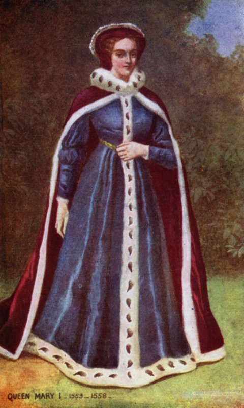 Queen Mary I (barevná litografie) od English School