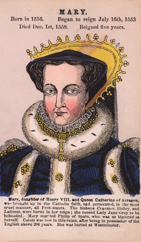 Queen Mary I (barevná rytina) od English School