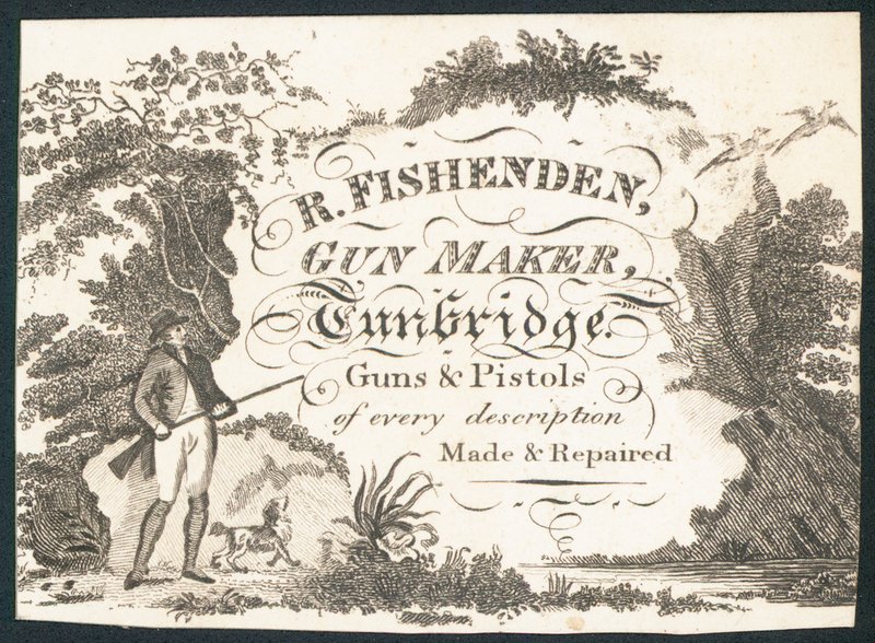 R Fishenden, výrobce zbraní, obchodní karta od English School