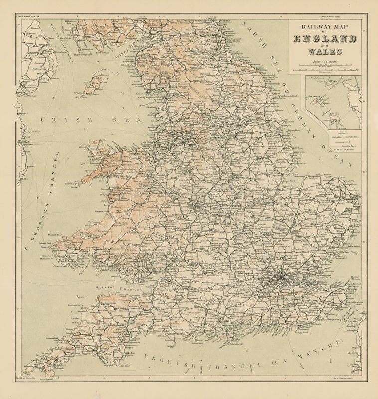 Železniční mapa Anglie a Walesu od English School