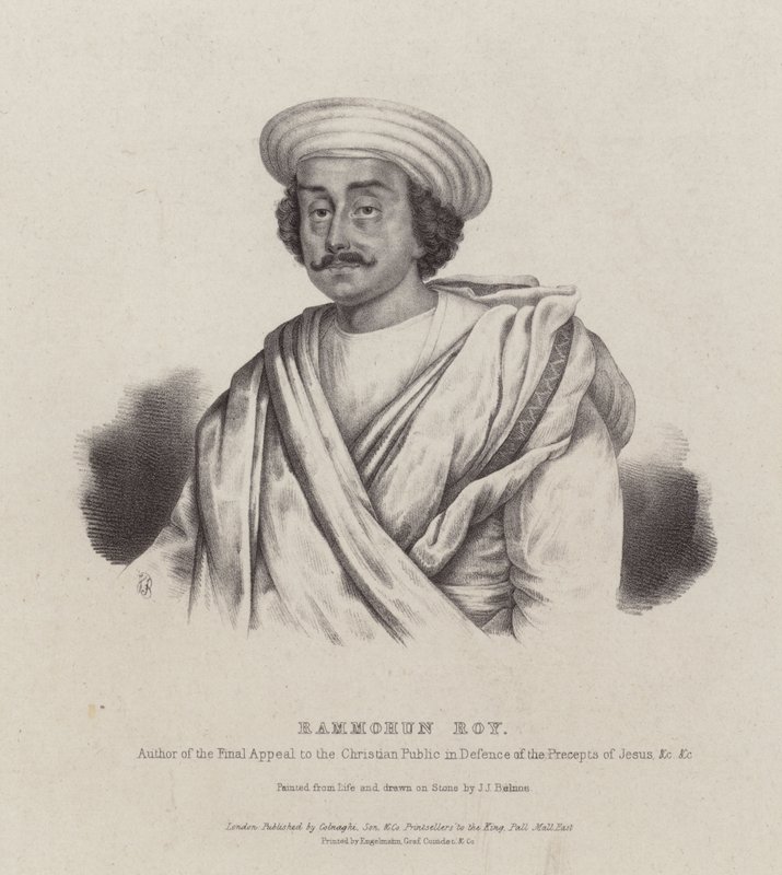 Ram Mohan Roy, indický filozof, reformátor a zakladatel hnutí Brahmo Sabha (litografie) od English School
