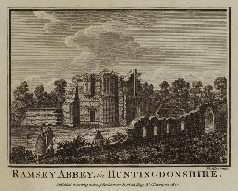 Ramsey Abbey, v Huntingdonshire (rytina) od English School