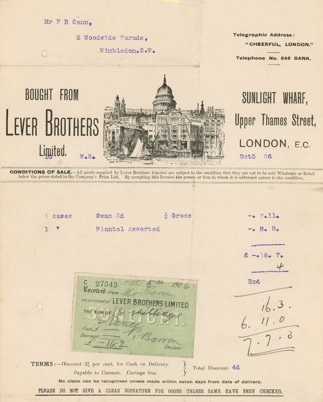 Potvrzení pro Lever Brothers Limited od English School